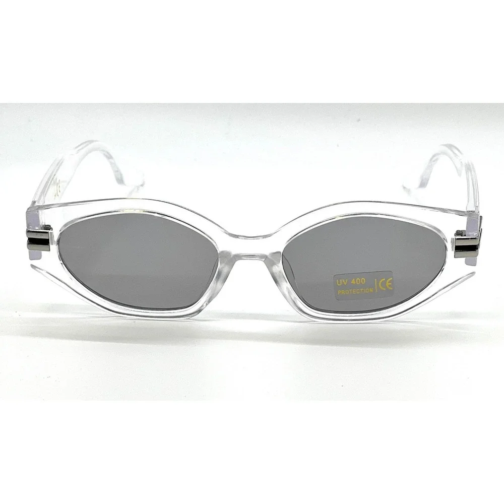 Clear Frame Mirror Lens Oval Sunglasses Trendy Fashion Designer UV400 Protection